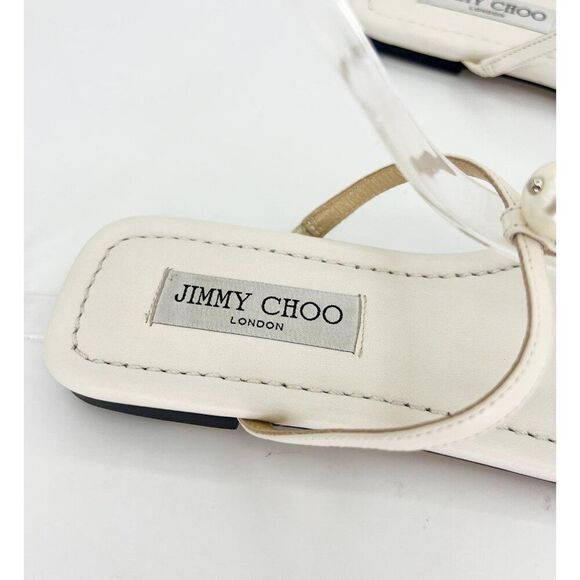 NWT JIMMY CHOO Alaina White Faux Pearl Embellished Thong Flat Sandals Si… - Picture 4 of 9